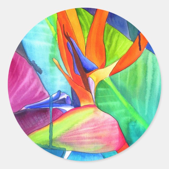 Bird of Paradise Strelitzia flower tropical art Classic Round Sticker (Front)
