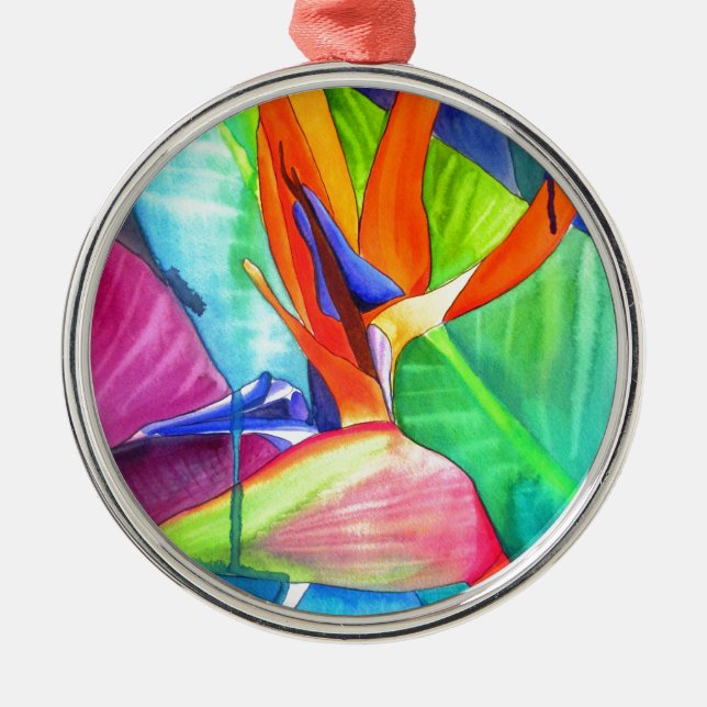 Bird of Paradise Strelitzia flower tropical art Metal Tree Decoration (Front)