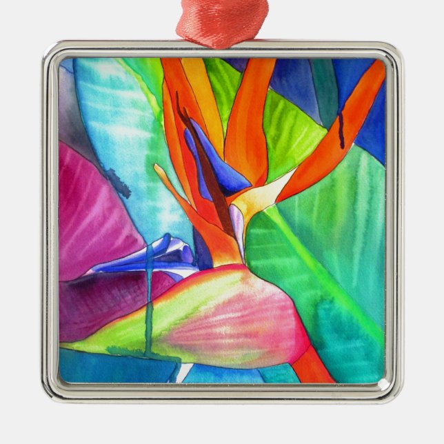 Bird of Paradise Strelitzia flower tropical art Metal Tree Decoration (Front)