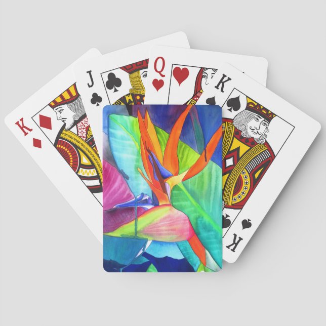 Bird of Paradise Strelitzia flower tropical art Playing Cards (Back)