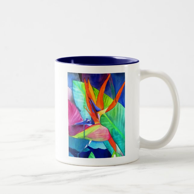Bird of Paradise Strelitzia flower tropical art Two-Tone Coffee Mug (Right)