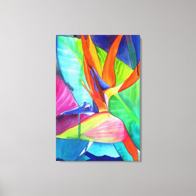 Bird of Paradise Strelitzia flower watercolour art Canvas Print (Front)