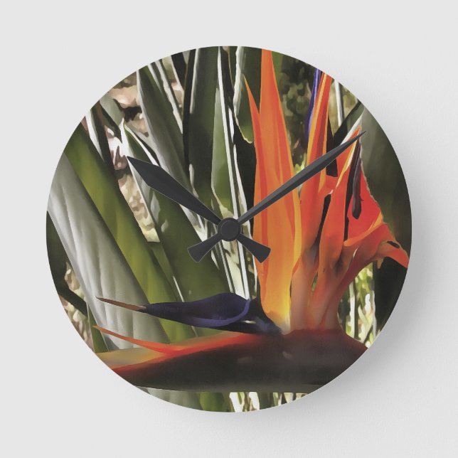 Bird of Paradise Strelitzia Reginae Acrylic Painti Round Clock (Front)