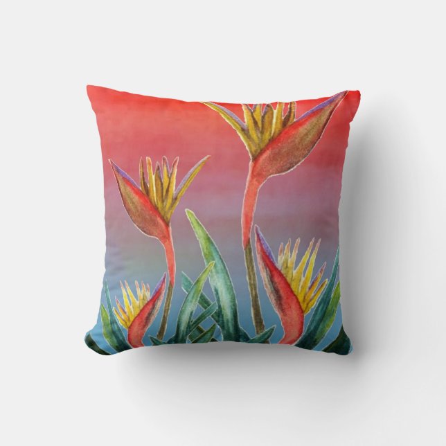 Bird of Paradise troical floral pillow (Front)