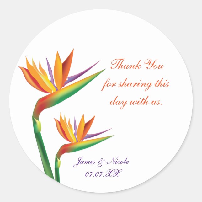 Bird of Paradise Tropical Wedding Favour Stickers (Front)