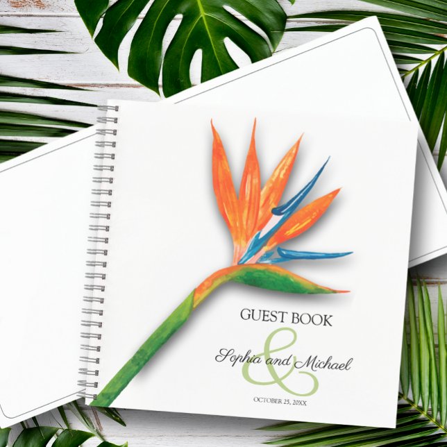 Bird of Paradise Wedding Guest Book (Choose SOFT or HARD cover and inside pages, *Sketch style shown here.)