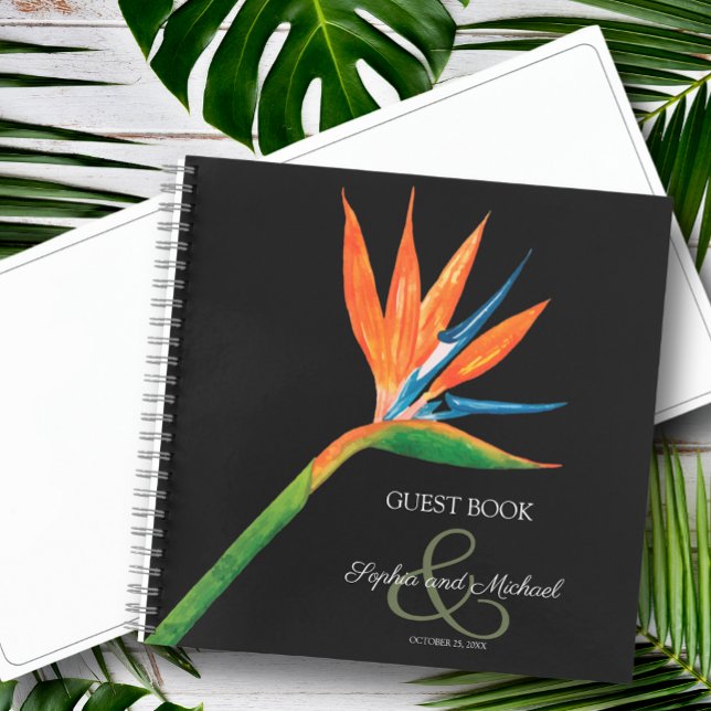 Bird of Paradise Wedding Guest Book (Choose SOFT or HARD cover and inside pages, *Sketch style shown here.)