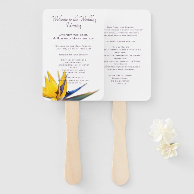 Bird-of-Paradise Wedding Program Fan (Front and Back)