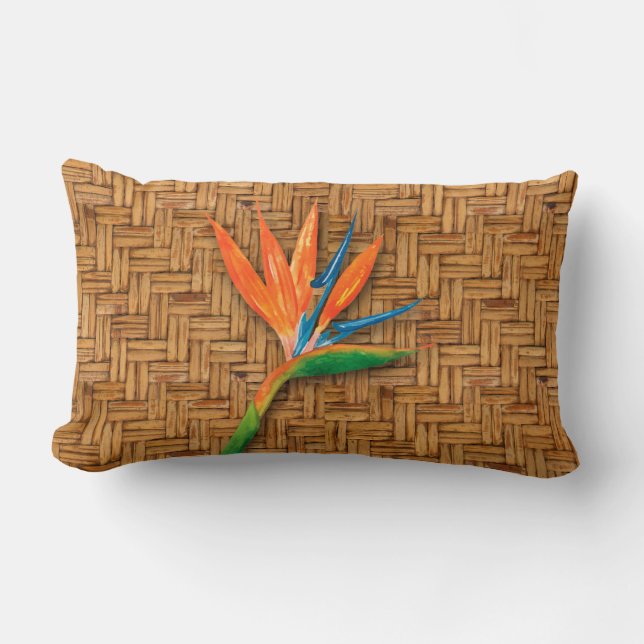 Bird of Paradise Woven Wicker Pattern Lumbar Cushion (Front)