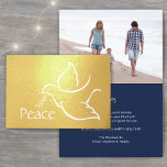 Bird of Peace Elegant Navy Blue Holiday Dove Photo Foil Card<br><div class="desc">Wish family and friends a simple gift of peace for the holidays with an elegant dove one photo folded greeting card. All wording on this template (including "Peace" on front) is simple to customise, making it suitable for Christmas, New Years, Hanukkah and Rosh Hashanah. The navy blue, white and gold...</div>
