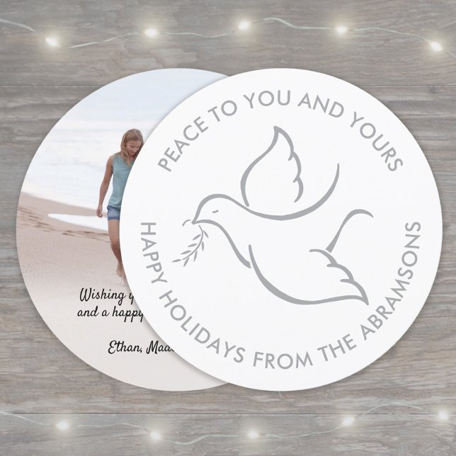 Bird of Peace Modern Dove Unique Round One Photo Holiday Card (Creator Uploaded)