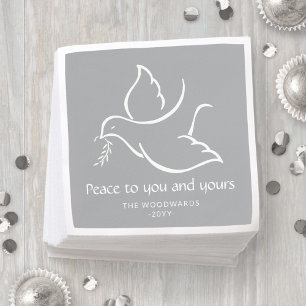 Bird of Peace Modern Grey and White Dove Holiday Napkin
