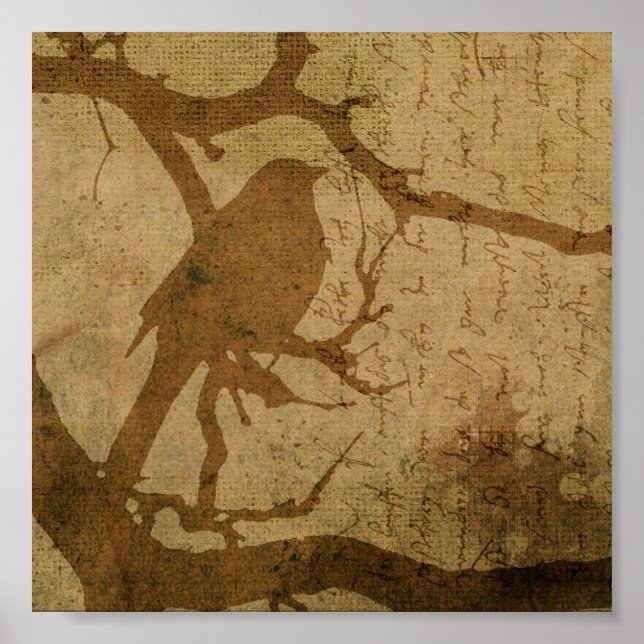 Bird on a Branch in Brown Poster (Front)