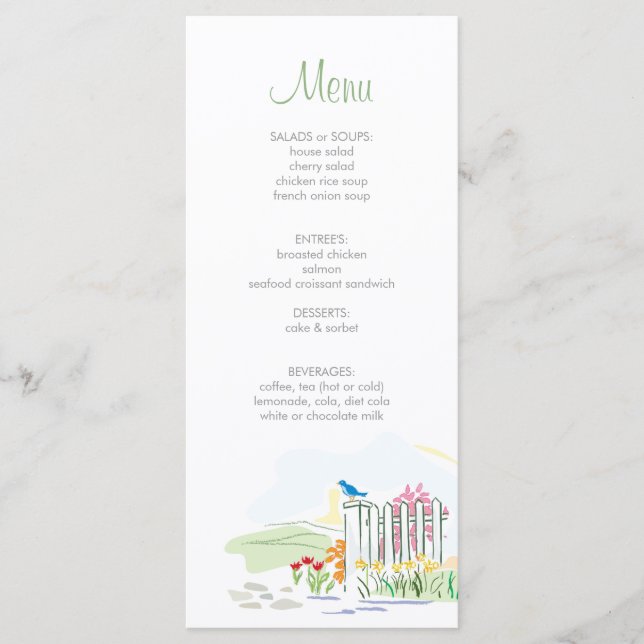 Bird on a Fence Shower Menu (Front)