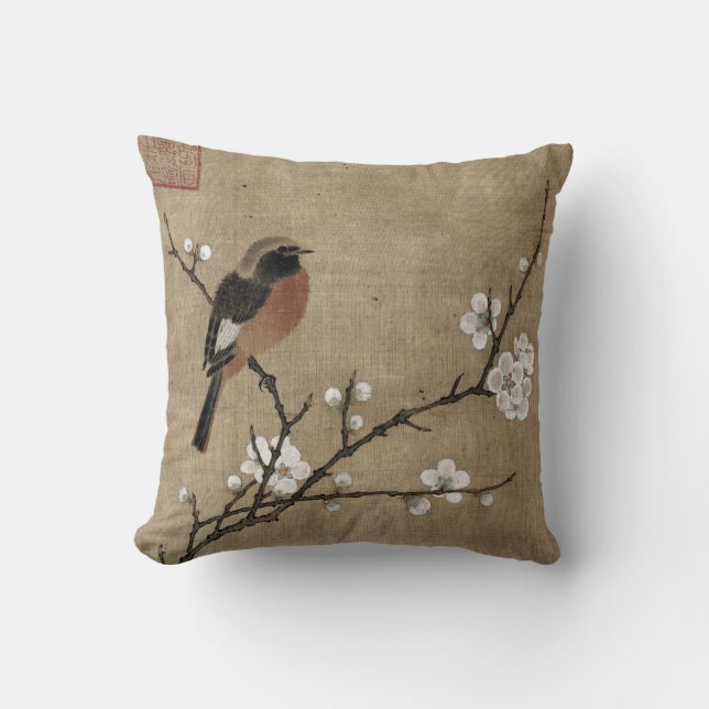 Bird on a Flowering Branch Cushion (Front)