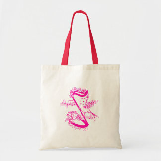 Bird On A Musical Note With Flowers Pink Tote Bag