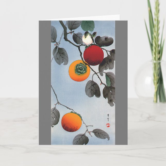 Bird on a Persimmon Tree, Watanabe Seitei Card (Front)