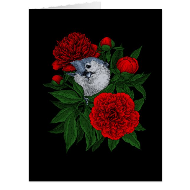 Bird on a red peony bouquet (Front)