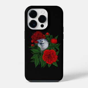 Bird on a red peony bouquet iPhone 14 pro case