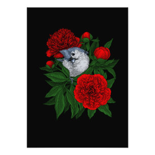 Bird on a red peony bouquet photo print