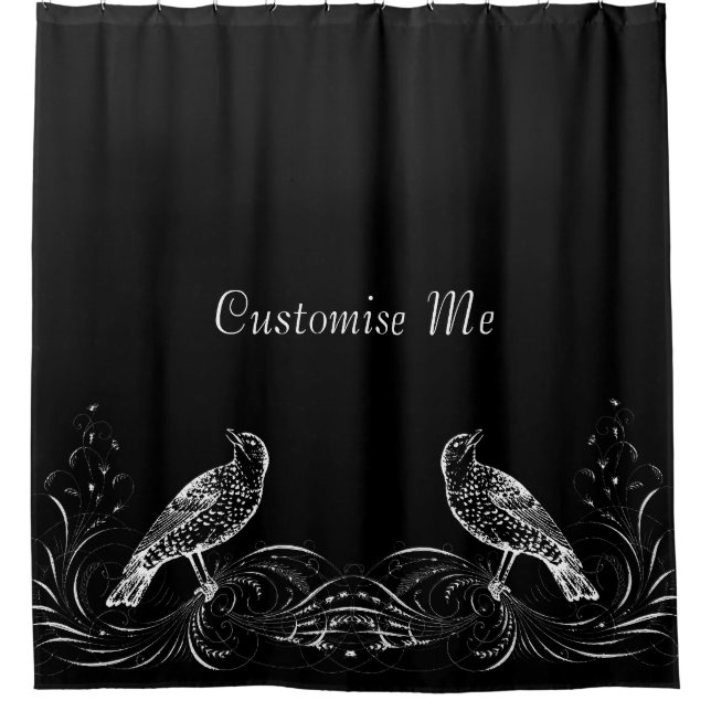 Bird on a Scroll (Black/White) Shower Curtain (Front)