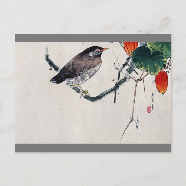Bird on a Trichosanthes Branch, Watanabe Seitei Postcard (Front)