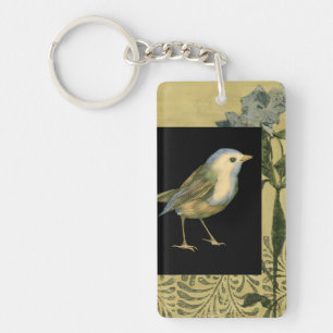 Bird on Black and Vintage Background Key Ring
