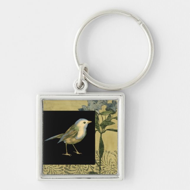 Bird on Black and Vintage Background Key Ring (Front)