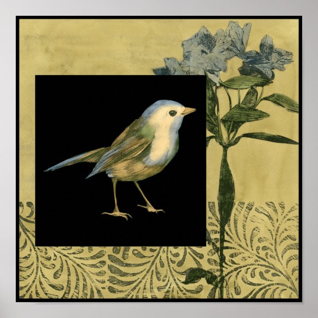 Bird on Black and Vintage Background Poster (Front)