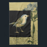Bird on Black and Vintage Background Tea Towel<br><div class="desc">This image is simple and beautiful to add on any product offered and will please any vintage art lover. The black square puts the emphasis on the colours of the bird and the yellow background.  Choose this piece of artwork for your next Zazzle product.</div>