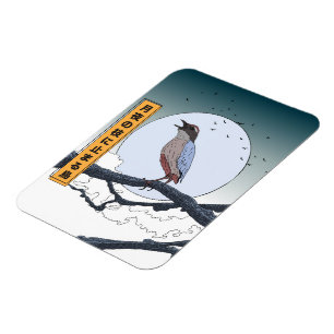 Bird on Branch at Moonlit Night Magnet