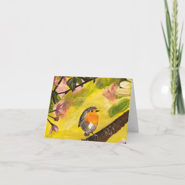 Bird on branch note thank you card (Front)