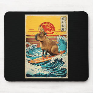 Bird On Capyra Surfing Greatwave Anime Kawaii Japa Mouse Pad
