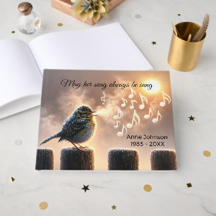Bird On Fence With Musical Notes Memorial Guest Book