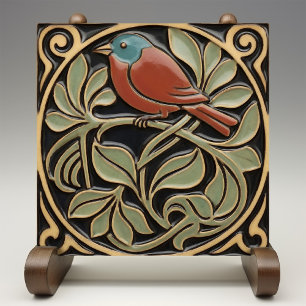 Bird on Flowers Art Deco Nouveau Wall Decor Tile