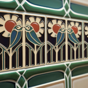Bird on Flowers Art Deco Nouveau Wall Decor Tile