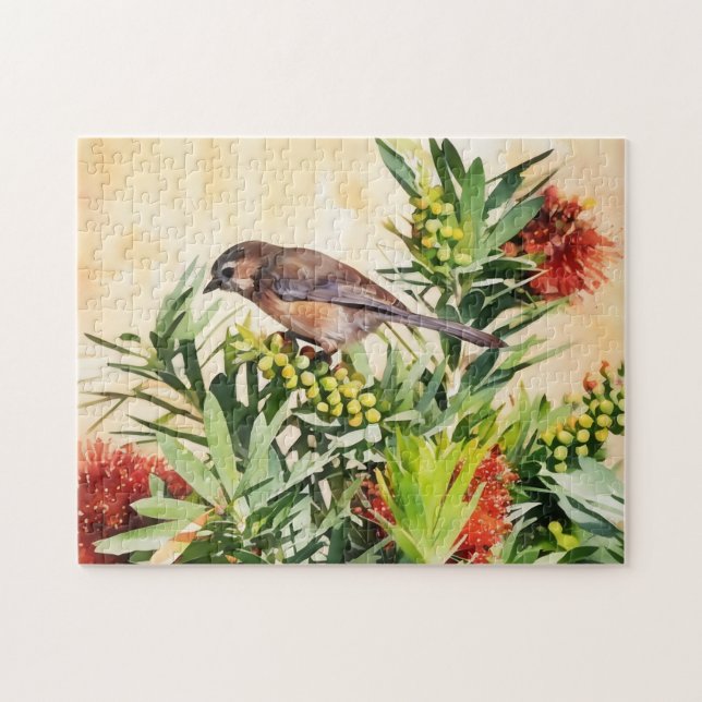 Bird on Flowers Nature Art Puzzle (Horizontal)