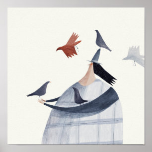 Bird on head poster