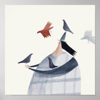 Bird on head poster
