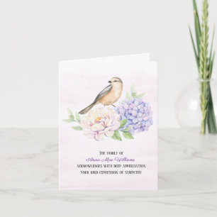 Bird on Hydrangea Sympathy Thank You Card
