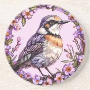🐦 Bird on Lilac Floral Background 🐦 Coaster