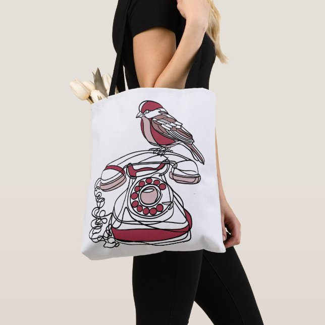 Bird on Phone Tote Bag (Close Up)