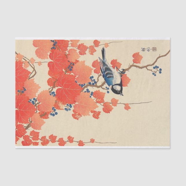 Bird on Red Ivy, Koson, Ukiyoe Tissue Paper (Front)