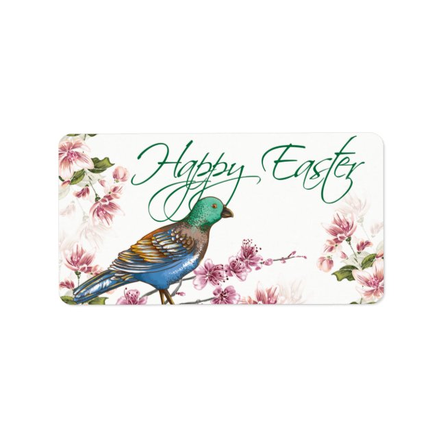 Bird on Spring Branches Happy Easter Labels (Front)