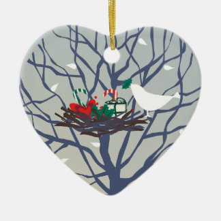 Bird on the nest at Christmas Ceramic Tree Decoration