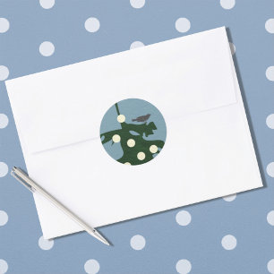 Bird on Tree with Lights Classic Round Sticker