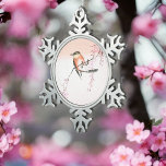 Bird on Weeping Cherry - Shidarezakura ni kotori Snowflake Pewter Christmas Ornament<br><div class="desc">Bird on Weeping Cherry, or Shidarezakura ni kotori, is a lovely woodblock print by Ohara Shōson. A lovely songbird clings to a branch of a pink weeping cherry tree, with blossoms gracefully dangling from the tree. The background is a pale orange gradient, suggesting morning or dusk. This lovely minimalist nature...</div>