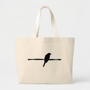 Bird on Wire Silhouette Photography Large Tote Bag