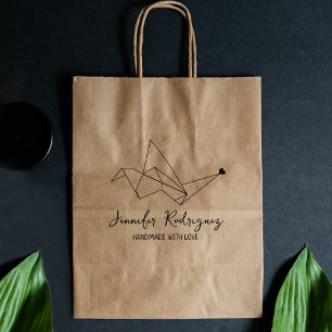 Bird Origami Custom Handmade With Love Large Rubber Stamp