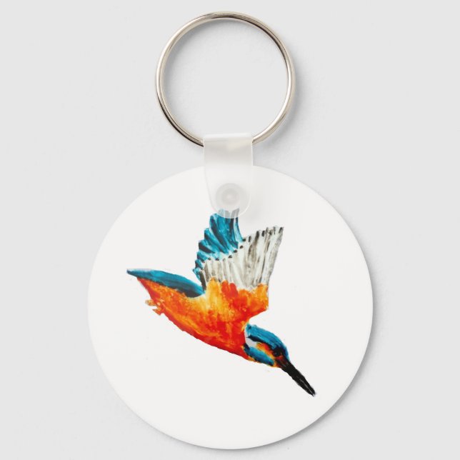 Bird Painting Flying Kingfisher Key Ring (Front)